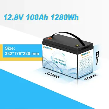 Акумулятор з зарядним Bottione LiFePO4 12.8V/100AH (1280W*h) (літій-залізо-фосфатний акумулятор для ДБЖ), фото 3
