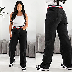 Жіночі теплі джинси з високою посадкою в чорному кольорі на байці