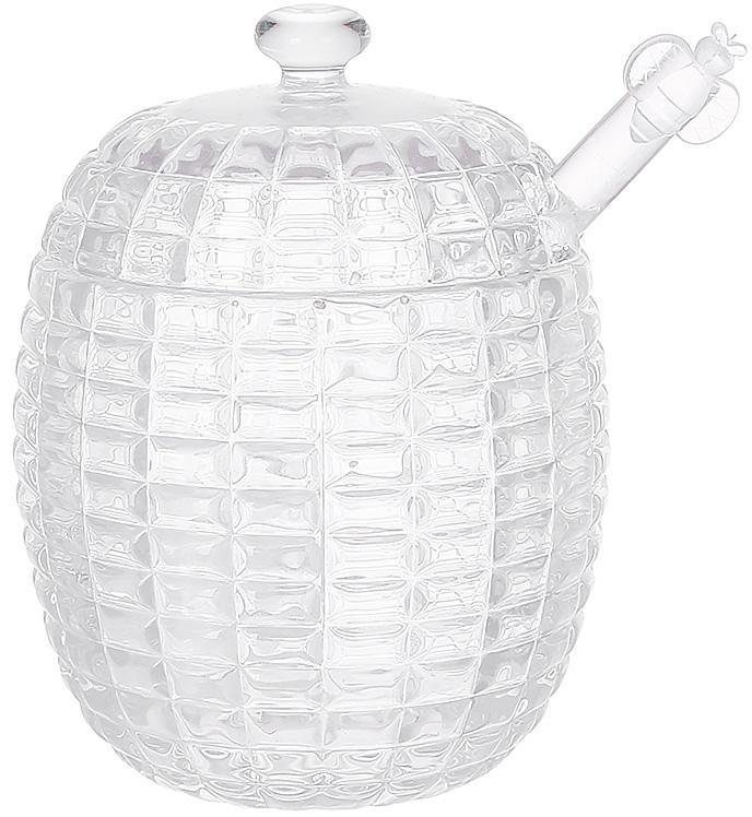 Банка-медовниця скляна "Crystal Glass" 350 мл зі скляною кришкою й булавою