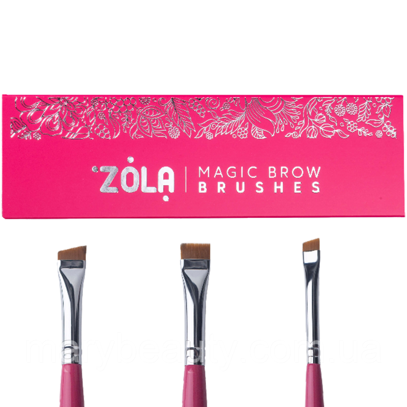 ZOLA Набір пензликів для професійного фарбування брів Magic Brow малинові, фото 1