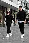 Парний спортивний костюм на флісі чорний Family Look худі та штани жіночий та чоловічий, фото 2