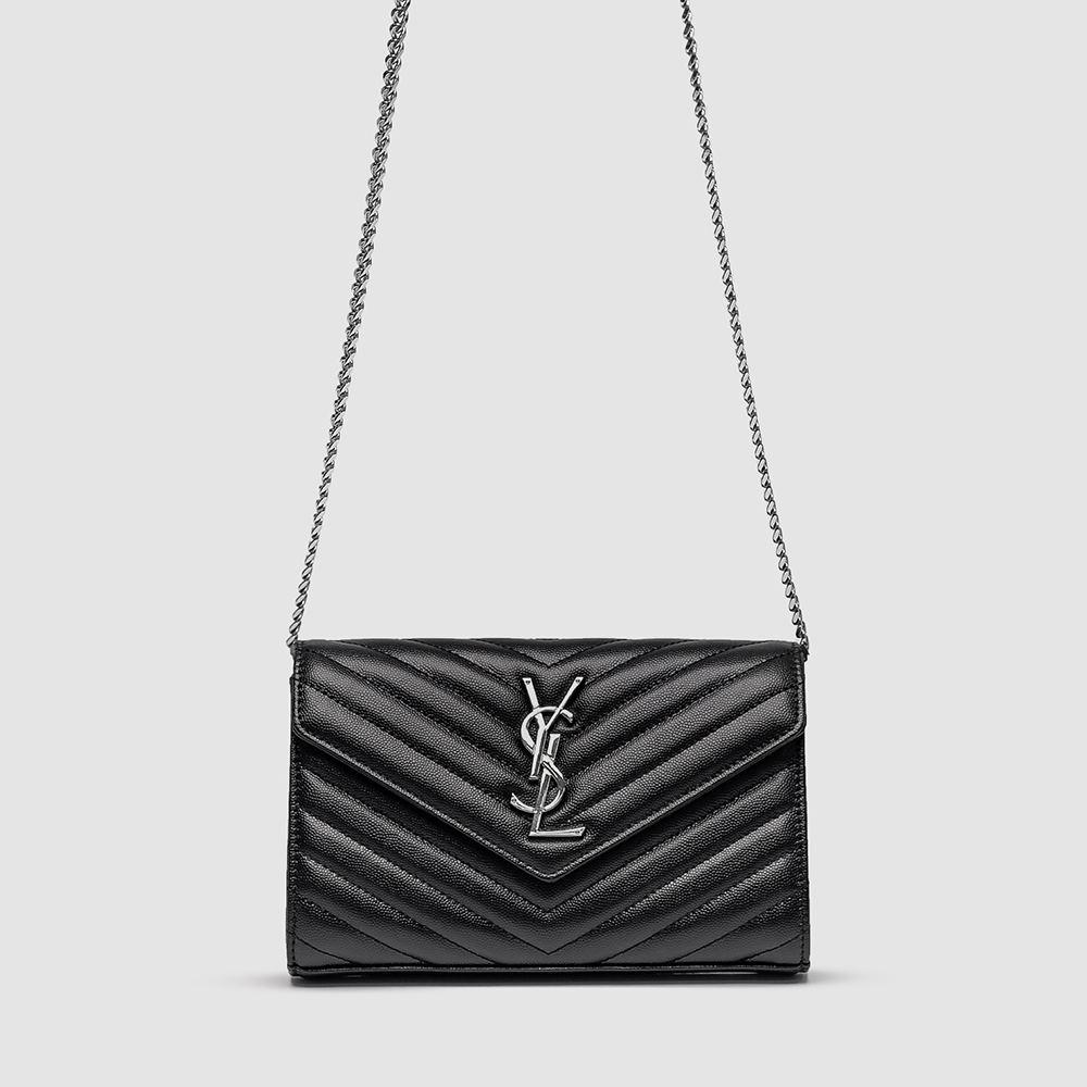 Шкіряна жіноча сумочка чорна Yves Saint Laurent на ланцюжку, фото 1