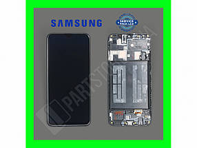 Дисплей Samsung A205 Black А20 2019 (GH82-19571A) сервісний оригінал у зборі з рамкою (переклеєне скло)