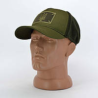 Класична зимова тактична комбінована бейсболка в камуфляжі олива з велкро і Тризубом