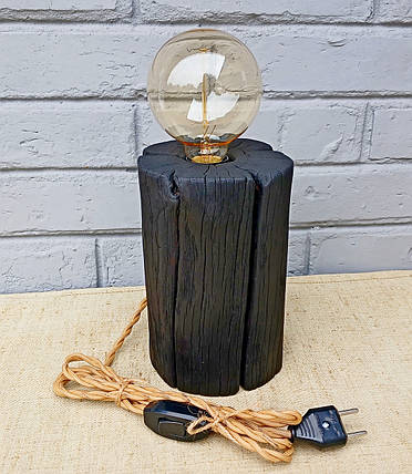 Нічник настільний "Black Wood" в стилі лофт, ручна робота, фото 1