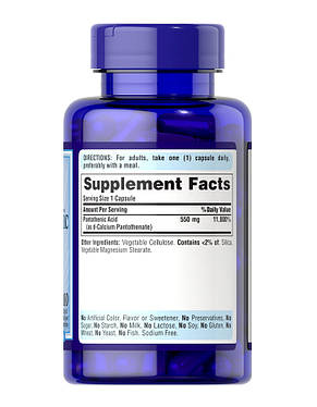 Вітамін В5 Пантотенова кислота Puritan's Pride Pantothenic Acid 550 мг 100 капс США, фото 3