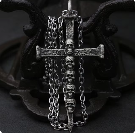 Чоловічий кулон підвіска з ланцюжком OLD BONE на шию з медичної сталі під срібло з Черепами