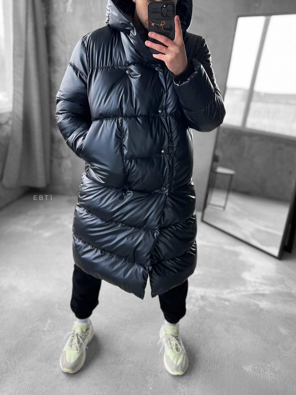 Чоловіча зимова парка оверсайз синя до -20*С матова тепла Подовжена куртка з капюшоном до колін