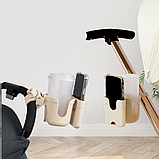 Універсальний підстаканник для дитячої коляски, тримач для пляшки з водою, «два в одному». Колір бежевий ( 80182), фото 2