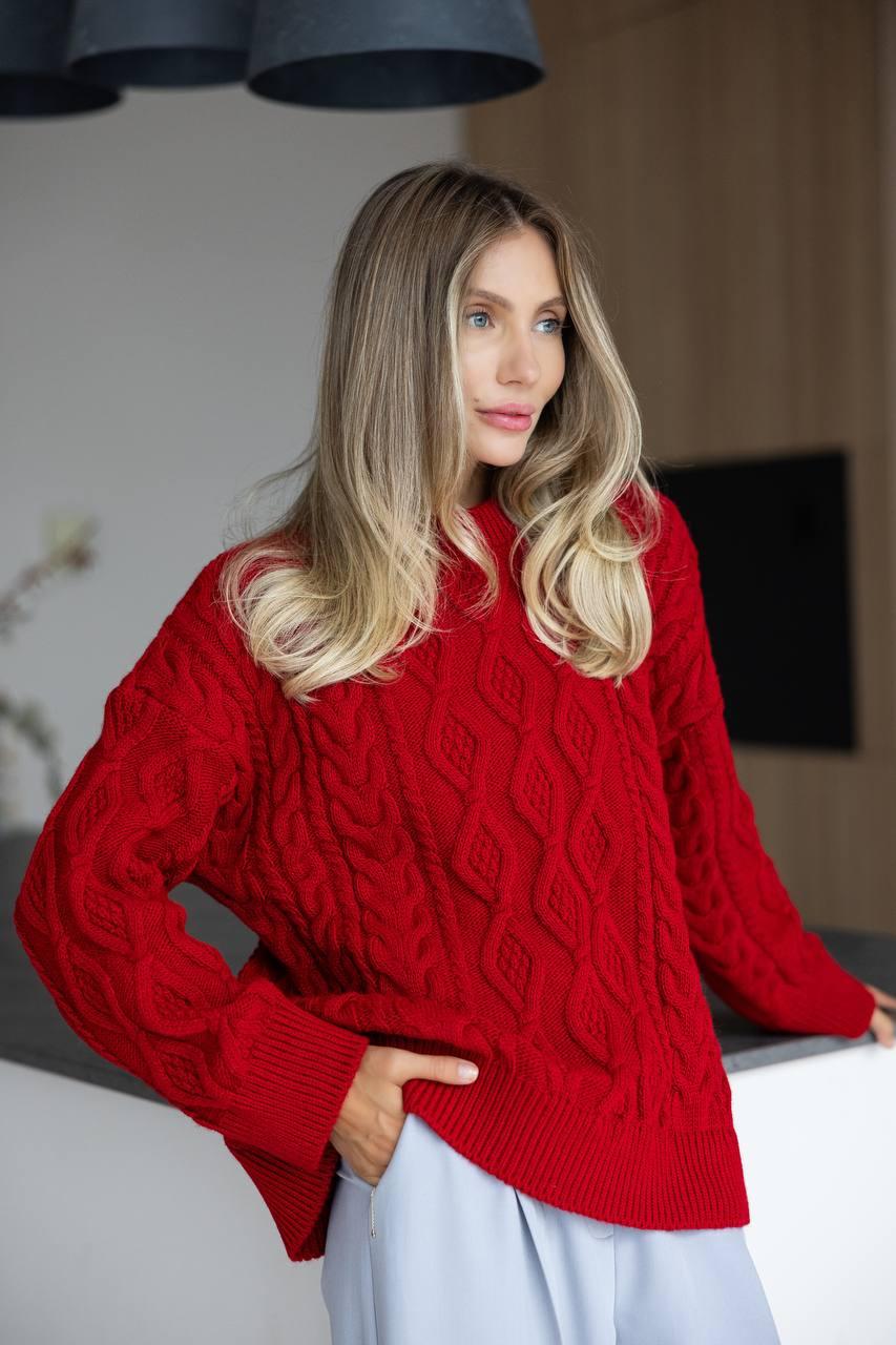 Жіночий в'язаний светр в'язання косиця вільного фасону (р. 42-46) 4sv3387, фото 1