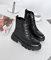 Жіночі шкіряні зимові черевики на блискавці молодіжні чорні натуральна шкіра
