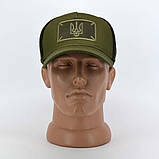 Класична зимова тактична комбінована бейсболка в камуфляжі олива з велкро і Тризубом, фото 2