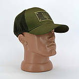 Класична зимова тактична комбінована бейсболка в камуфляжі олива з велкро і Тризубом, фото 3