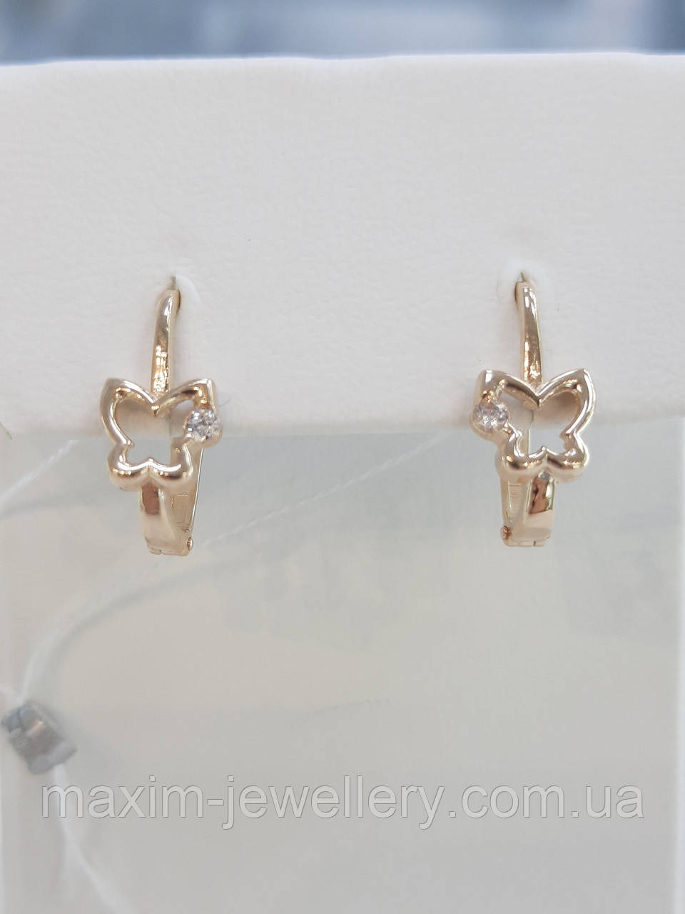 Сережки "Метелик" в червоному золоті з куб.цирконієм, фото 1