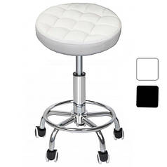 ТАБУРЕТ СТУЛ БАРНИЙ КРУГЛИЙ на колесах Bonro B-496 білий з регулюванням висоти сидіння для салону кухні бару