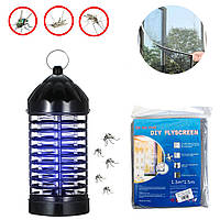 Лампа проти комах Insect killer lamp XL-228 і москітна сітка для вікна Сіра Tie ke mai Diy Flyscreen (ST)