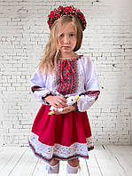 Костюм вишиванка для дівчинки Класичний білий з червоним