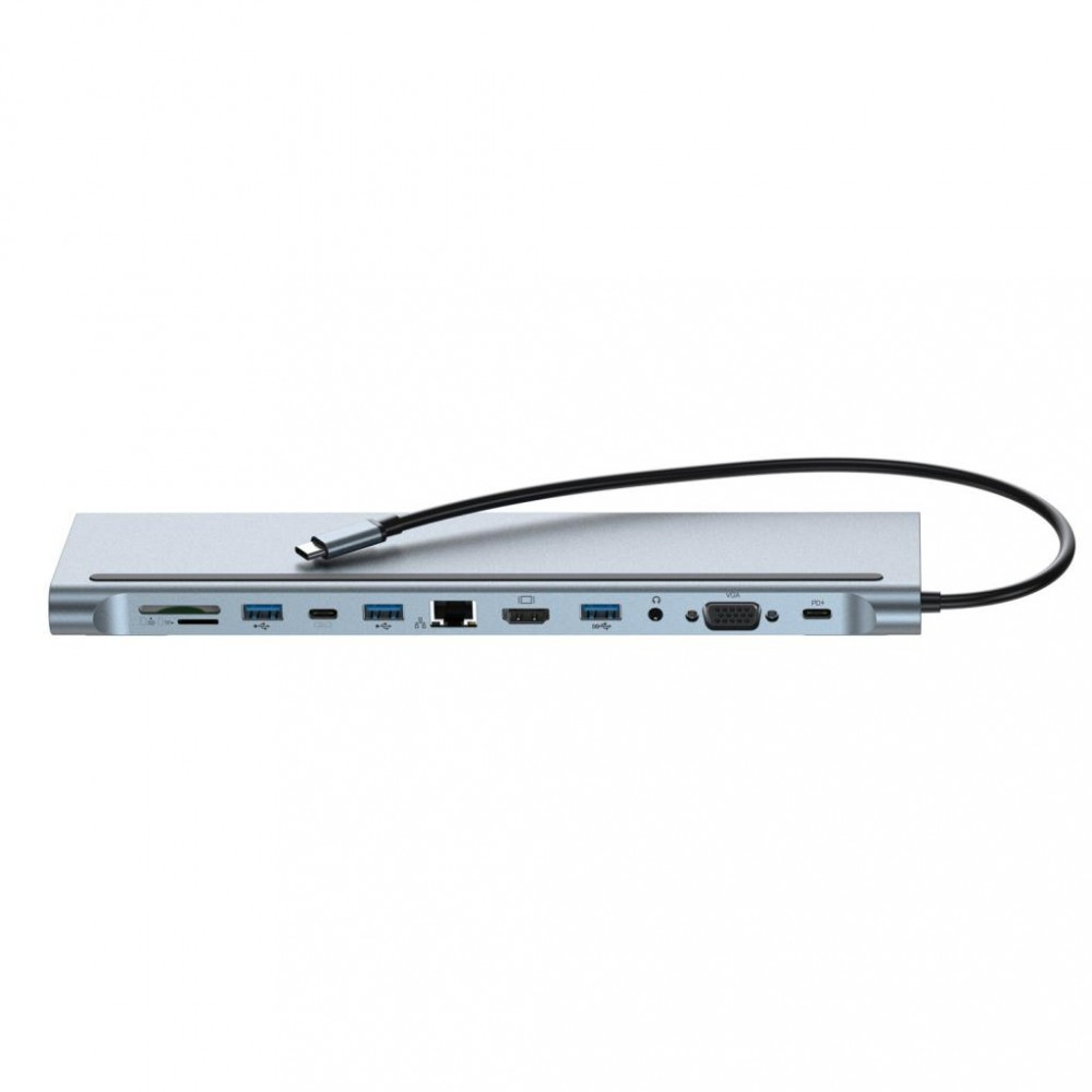 Хаб-підставка XO HUB010 12-in1 Type-C to USB+HDMI+Type-C+RJ45+SD+microSD+VGA+AUX, фото 1