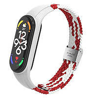Ремінець Braided Nylon Strap для Xiaomi Mi Band 3 / 4 / 5 / 6 / 7 Red White