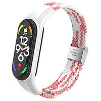 Ремінець Braided Nylon Strap для Xiaomi Mi Band 3 / 4 / 5 / 6 / 7 White Pink