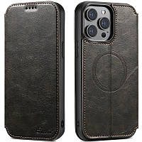 Чохол-книжка Suteni Magsafe Leather Case для Apple iPhone 15 Pro Max Black