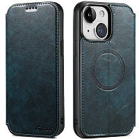 Чохол-книжка Suteni Magsafe Leather Case для Apple iPhone 15 Plus Blue