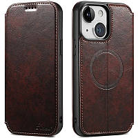Чохол-книжка Suteni Magsafe Leather Case для Apple iPhone 15 Plus Dark Brown