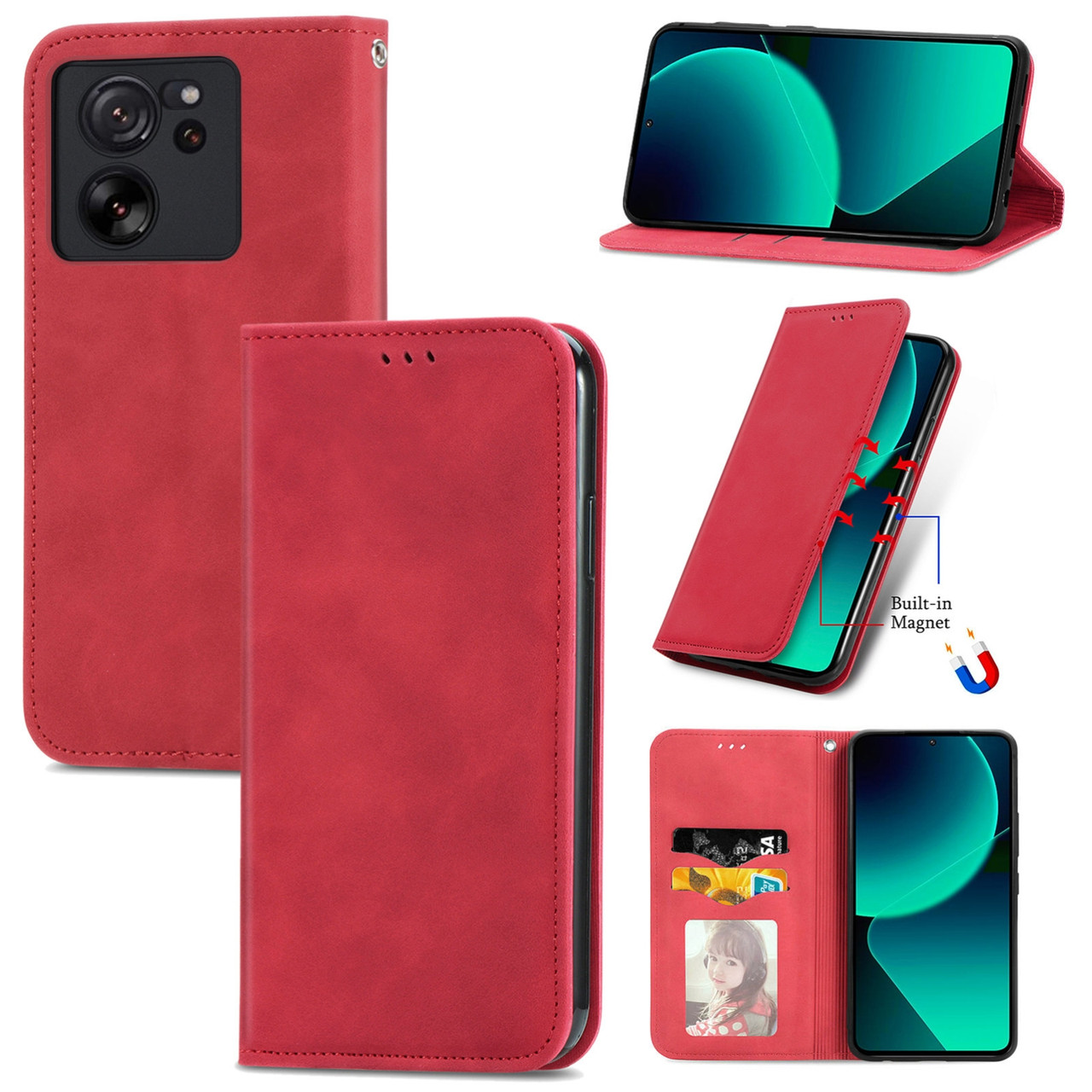 Чохол-книжка Skin Feel Leather Wallet для Xiaomi 13T / 13T Pro Red, фото 1