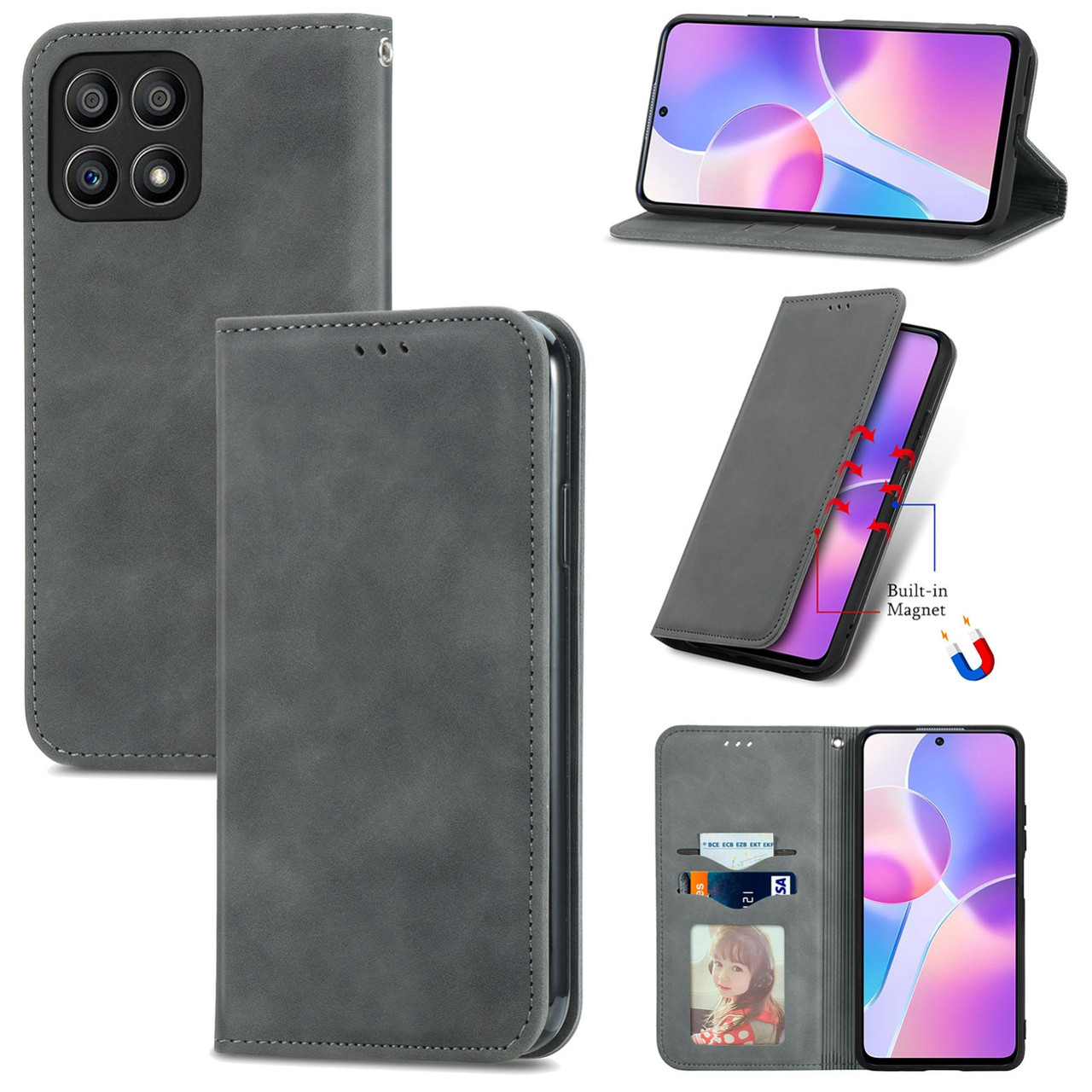 Чохол-книжка Skin Feel Leather Wallet для Honor X8a Grey
