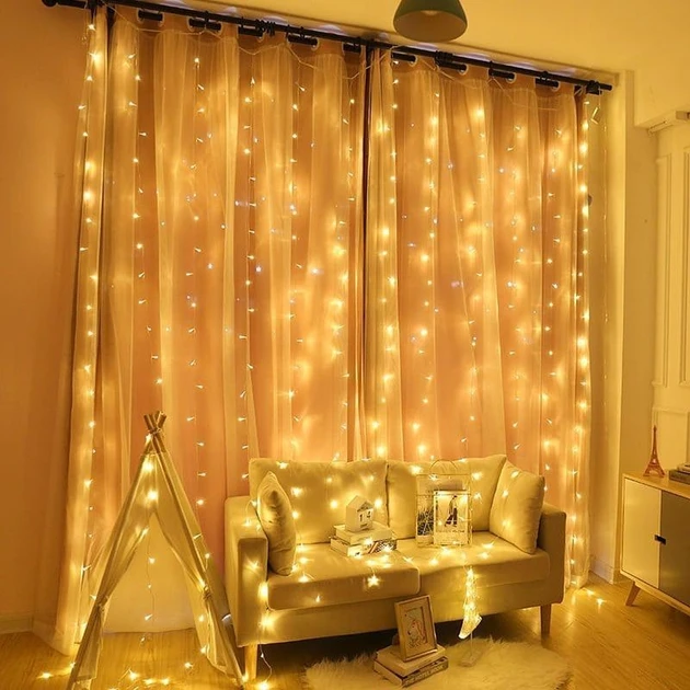 Гірлянда штора-водоспад 240 LED, 3х2 м., колір свічення білий теплий. Світлодіодна новорічна гірлянда, RGB