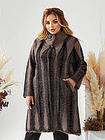 Жіноче хутрове красиве пальто великих розмірів з вовни альпаки оберсайз р. 52-58. Арт-3659/39