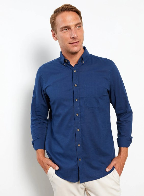 Синя чоловіча сорочка LC Waikiki/ЛС Вайкікі з кишенею та ґудзиком на комірі. фірмова Туреччина