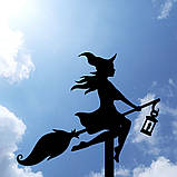 Флюгер Відьмочка на метлі, флюгер на дах Баба яга з металу 2 мм., фото 6