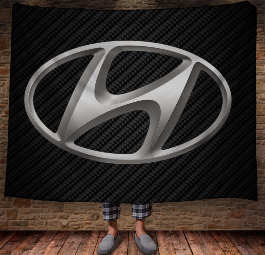 Плед з принтом логотип, авто, автівка, подарунок водію Hyundai 150х200 см., фото 1