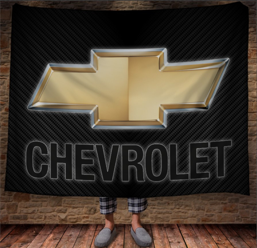 Плед з принтом логотип, авто, автівка, подарунок водію Chevrolet 150х200 см.