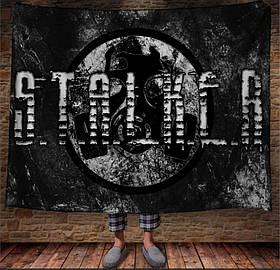 Плед з принтом сталкер, подарунок фанату гри, логотип, чорно-біле 150х200 см.