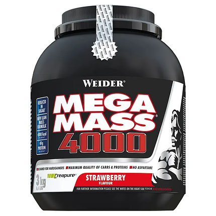 Гейнер Weider Mega Mass 4000 3 kg Strawberry, фото 1