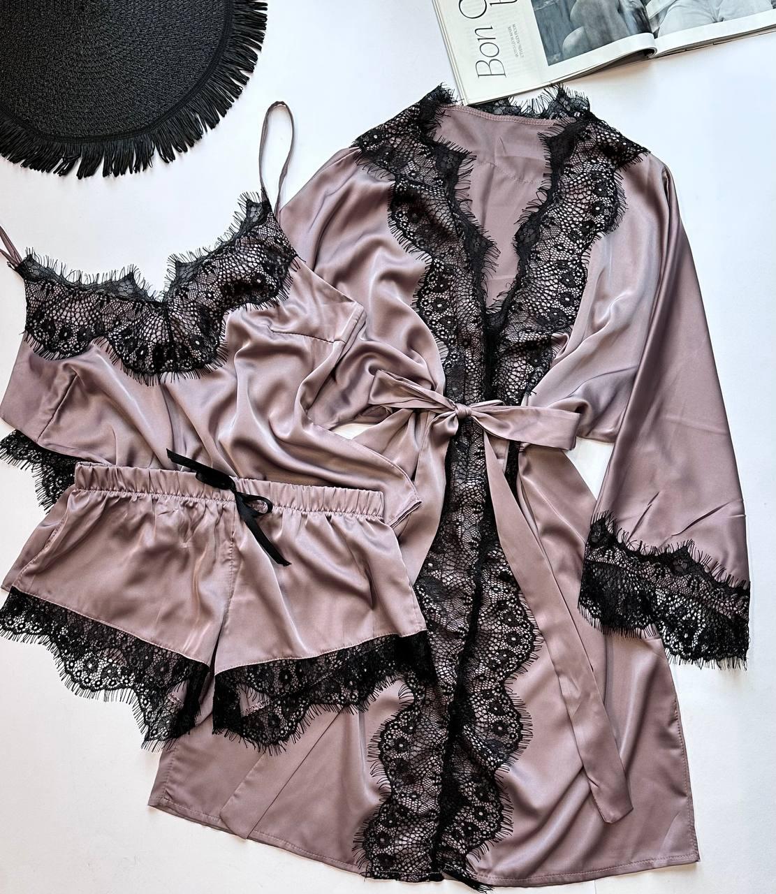 Комплект шовковий — халат і піжама., фото 1