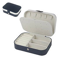 Шикарна портативна багатосекційна скринька-органайзер для ювелірних прикрас і біжутерії, синя з білою окантовкою