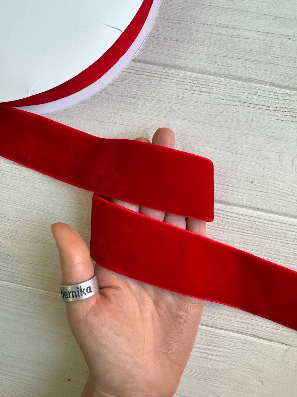 Стрічка оксамитова "4 см "  червона (красна )  рулон 27 метрів