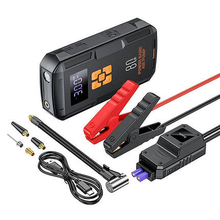 Пусковий пристрій із компресором для авто HOCO QS2 800A 8000 mAh, чорний, фото 1