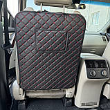 Захисна накидка на спинку автомобільного сидіння з кишенею під планшет із перфорованої екошкіри Чорна, фото 3