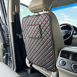 Захисна накидка на спинку автомобільного сидіння з кишенею під планшет із перфорованої екошкіри Чорна, фото 4
