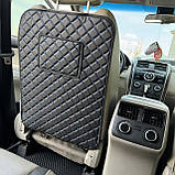 Захисна накидка на спинку автомобільного сидіння з кишенею під планшет із перфорованої екошкіри Чорна, фото 7