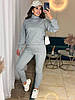 Жіночий сірий костюм-двійка з двосторонньої ангори люкс в стилі спорт-шик: светр і штани на манжетах, фото 5