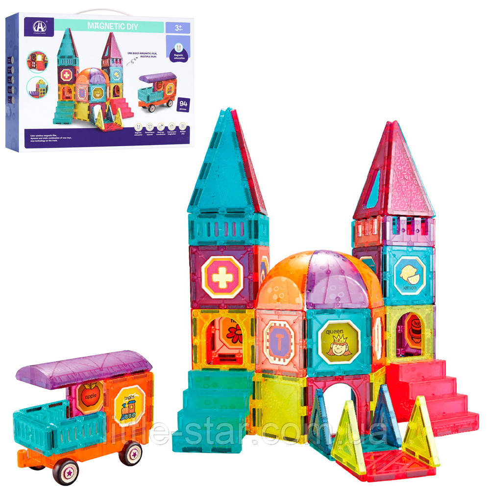 Великий дитячий магнітний конструктор CH1012 Замок, Транспорт, 94 деталі, наліпки