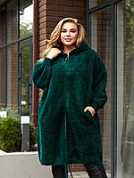 Хутряне жіноче тепле пальто оверсайз супербатал із вовни альпака р.58-76. Арт-3665/39