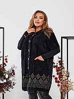 Темне жіноче тепле пальто з укороченим рукавом супербатал із вовни альпака р.56-74. Арт-3672/39