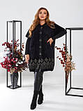 Темне жіноче тепле пальто з укороченим рукавом супербатал із вовни альпака р.56-74. Арт-3672/39, фото 3