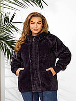 Жіноче тепле коротке пальто-піджак великих розмірів із вовни альпака з капюшоном р.52-58. Арт-3673/39